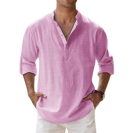 Men's Lightweight Cotton Linen Henley Shirt – Casual Beachwear